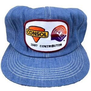 Vintage Denim Trucker Hat Cap Made In USA 80s Consol Coal Mining Patch Snap Back
